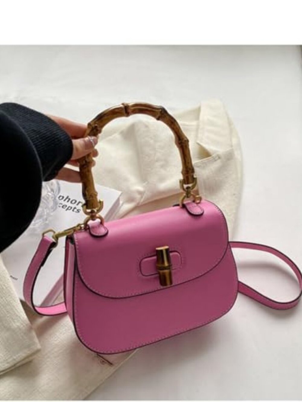 Women's Leather Tote Handbags,Bamboo Shaped Top Handle Satchel Crossbody Bag